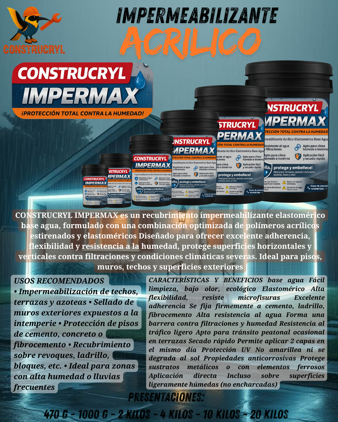 CONSTRUCRYL IMPERMAX IMPERMEABILIZANTE ACRILICO