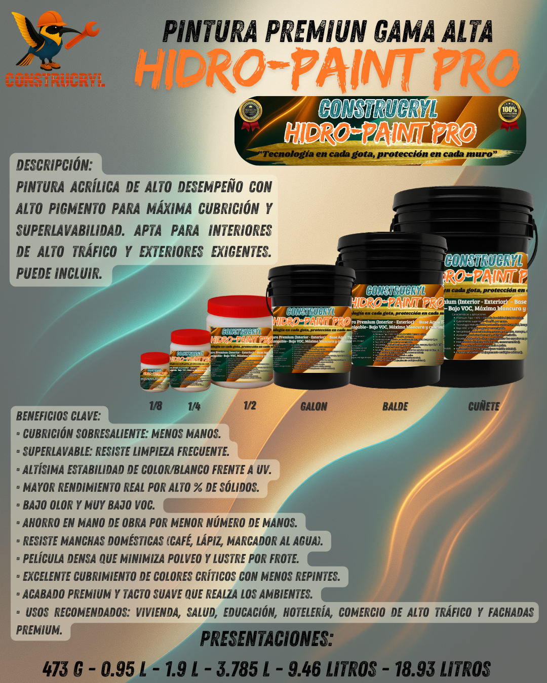CONSTRUCRY HIDRO-PAINT PRO PINTURA ALTA GAMA
