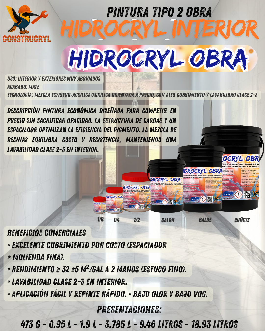 CONSTRUCRY HIDROCRYL OBRA PINTURA INTERIOR