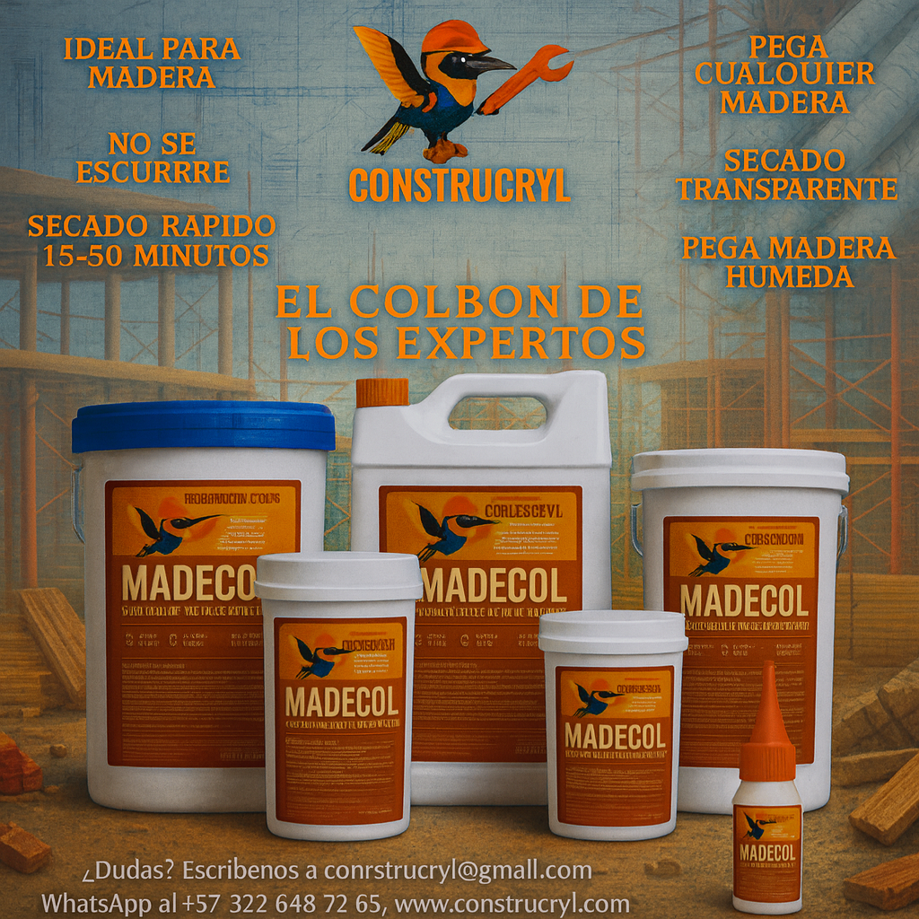 CONSTRUCRYL MADECOL COLBON PVAc DE MADERA 250 ML ALTA ADHERENCIA