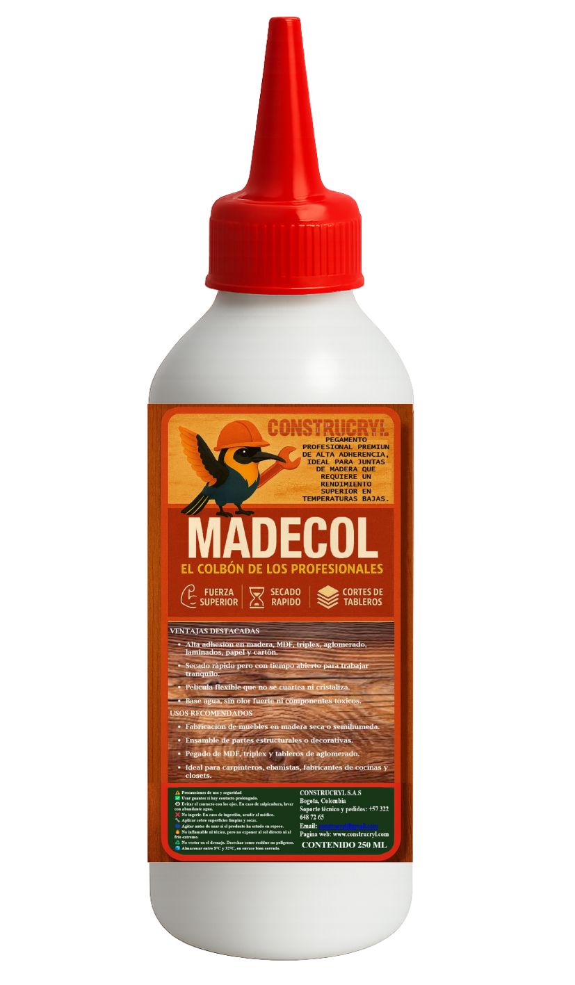 CONSTRUCRYL MADECOL COLBON PVAc DE MADERA 250 ML ALTA ADHERENCIA