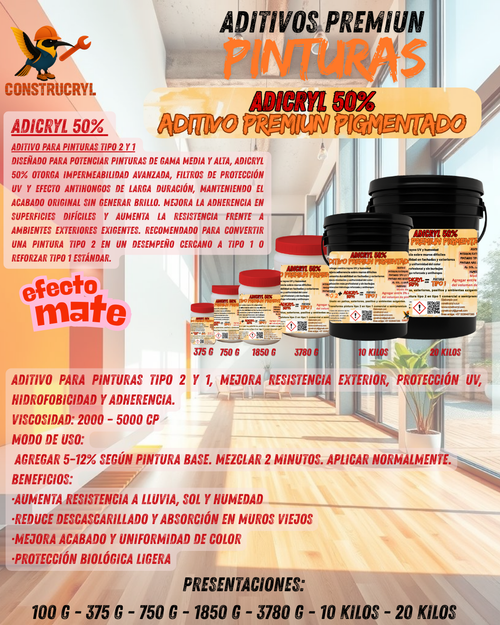 CONSTRUCRY ADICRYL 50% ADITIVO PINTURA INTERIOR - EXTERIOR