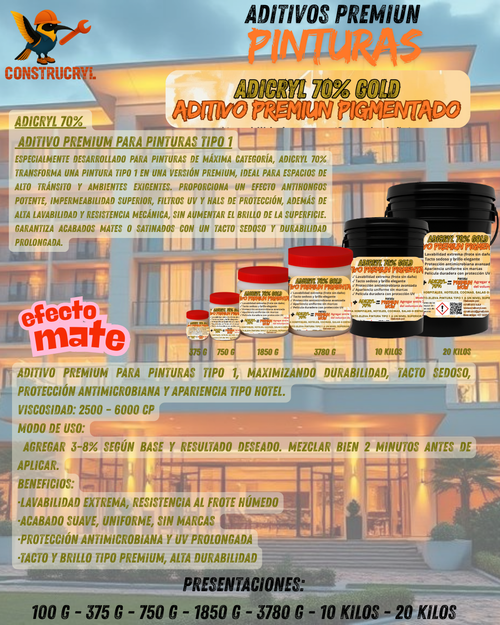 CONSTRUCRY ADICRYL 70%  GOLD ADITIVO PINTURA TIPO 1 INTERIOR - EXTERIOR