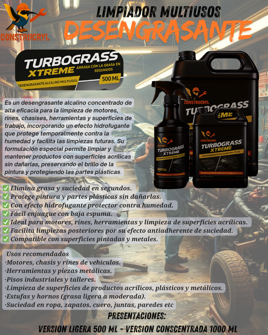 DESENGRASANTE TURBOGRASS XTREME HIDROFUGO PROTECTOR