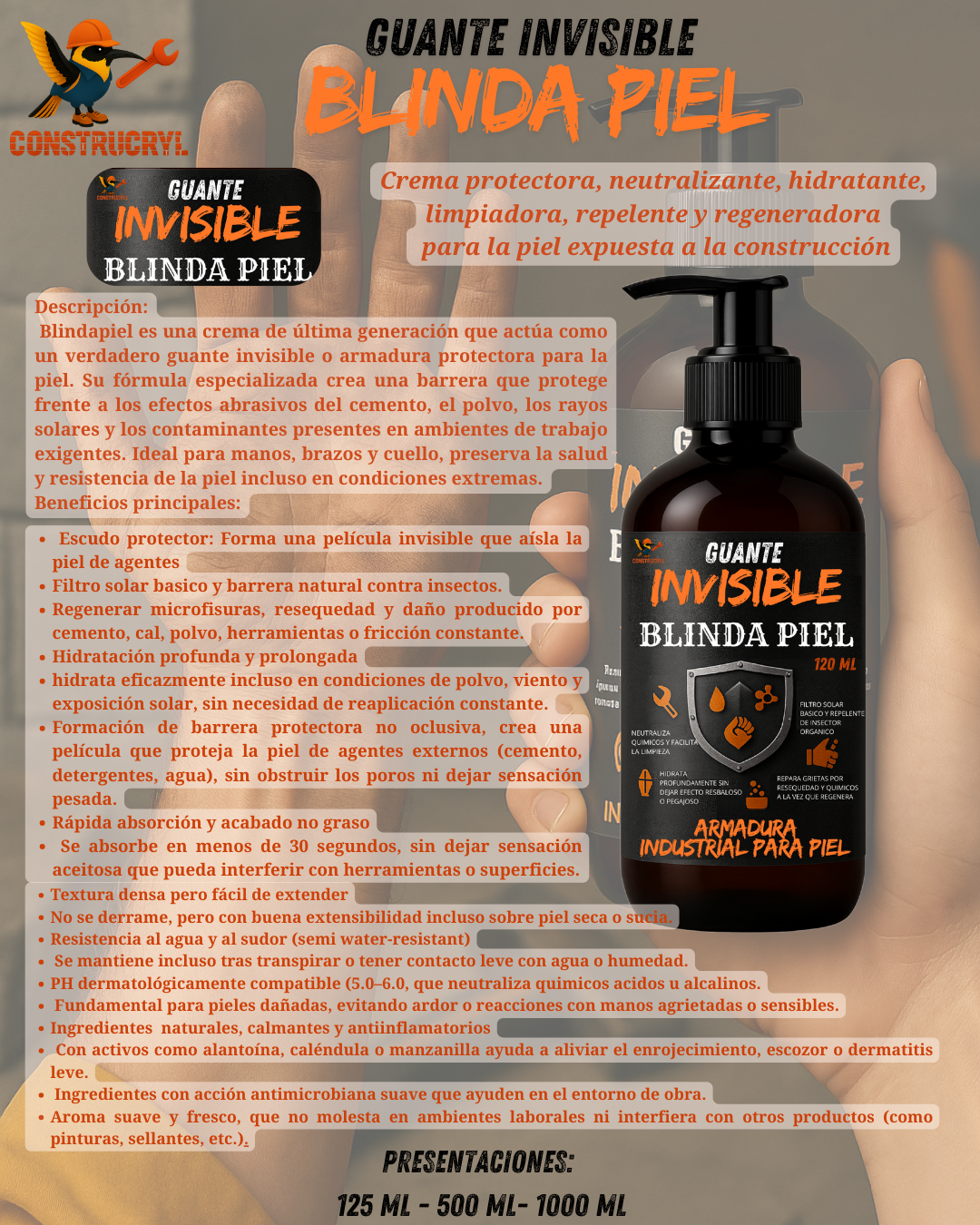 CONSTRUCRYL BLINDA PIEL GUANTE INVISIBLE 120 ML