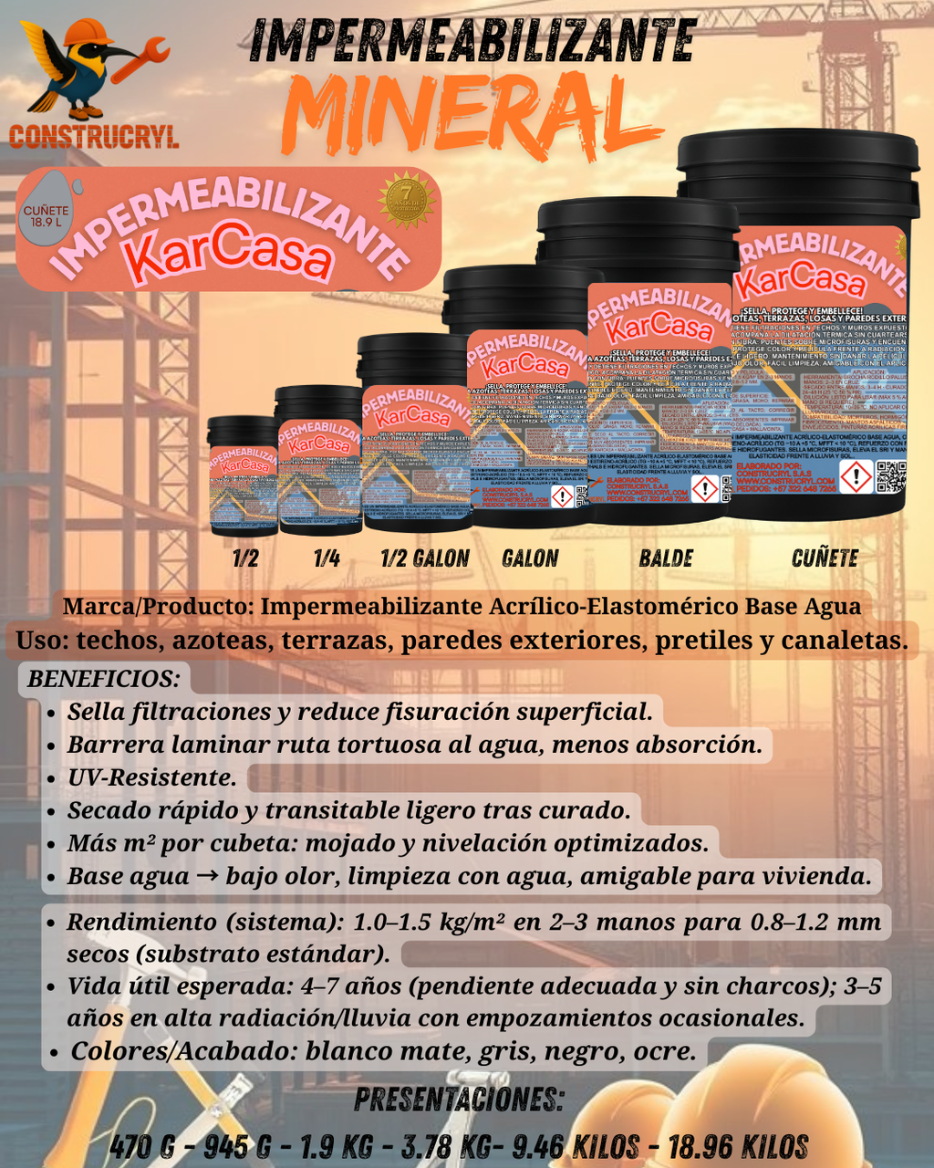 CONSTRUCRYL IMPERMEABILIZANTE KARCASA MINERAL