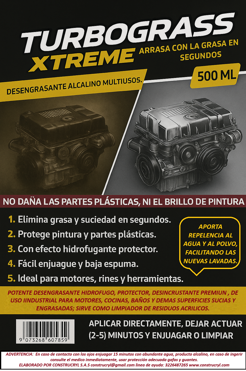 DESENGRASANTE TURBOGRASS XTREME HIDROFUGO PROTECTOR 500 ML
